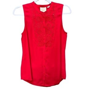 Anthropologie Maeve Marguerite Button down Blouse Top Tank Eyelet Red Size 4